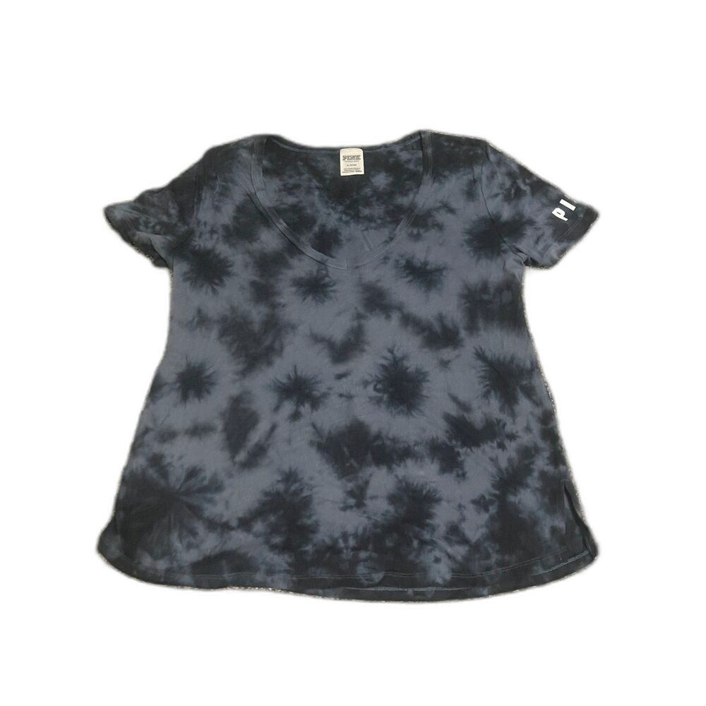 Victoria's Secret PINK V-Neck Black Tie-Dye Short Sleeve T-Shirt M